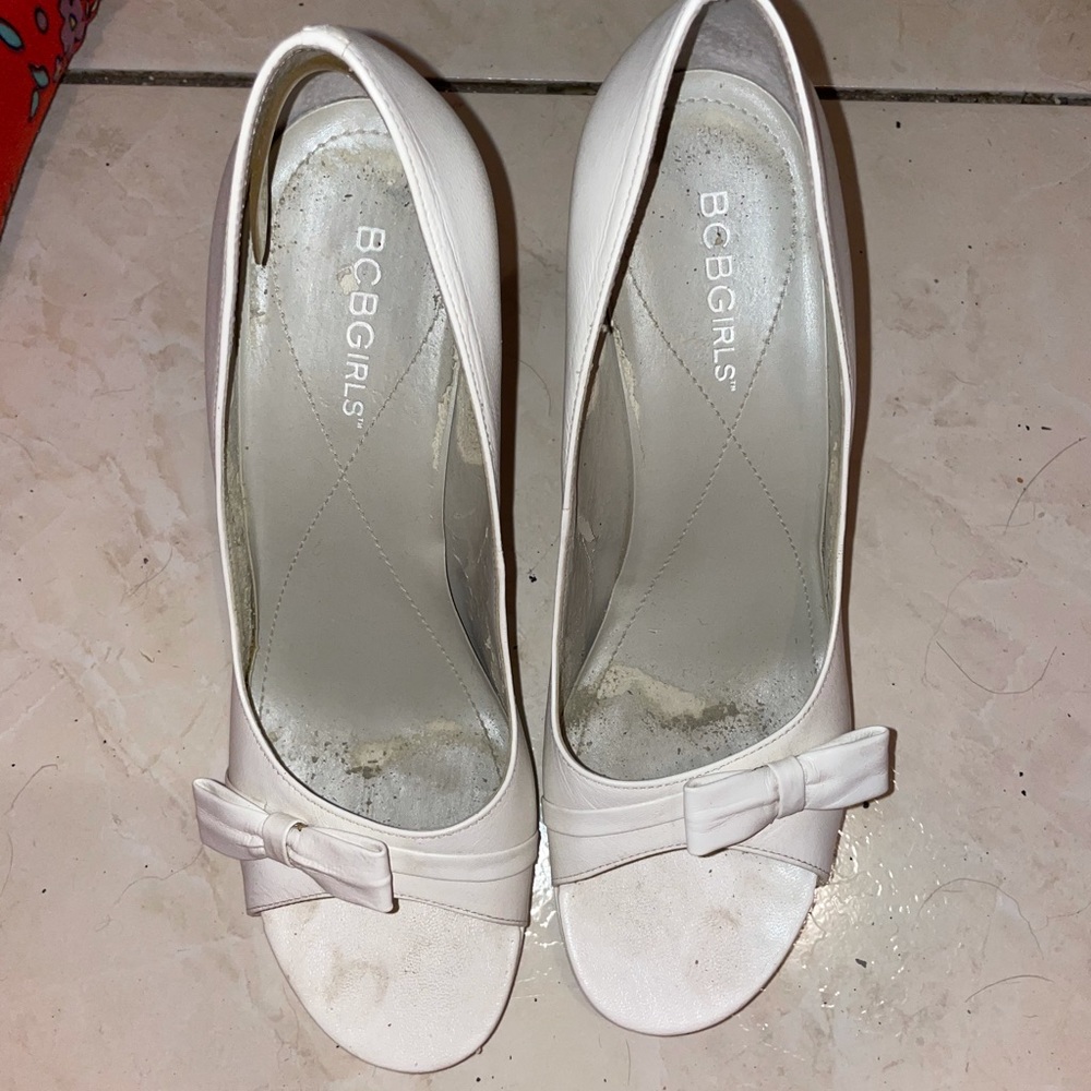 Bcbg white open toe heels